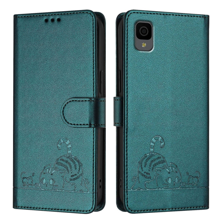 For TCL 30Z T602DL Cat Rat Embossed Pattern RFID Leather Phone Case with Lanyard