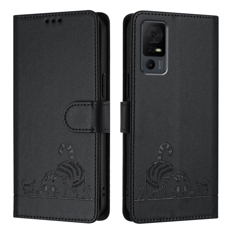 For TCL 40 XL / 40 T T608DL Cat Rat Embossed Pattern RFID Leather Phone Case with Lanyard