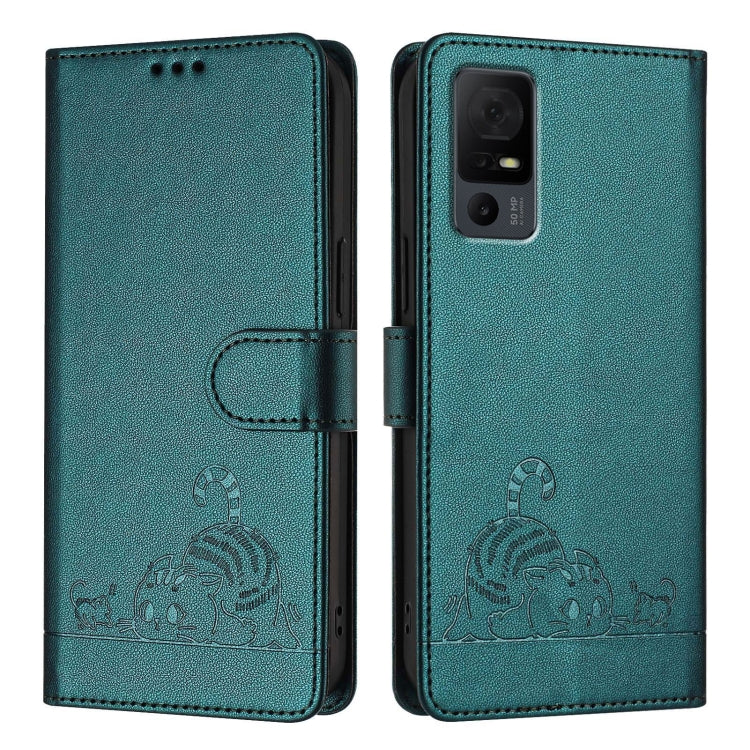 For TCL 40 XL / 40 T T608DL Cat Rat Embossed Pattern RFID Leather Phone Case with Lanyard