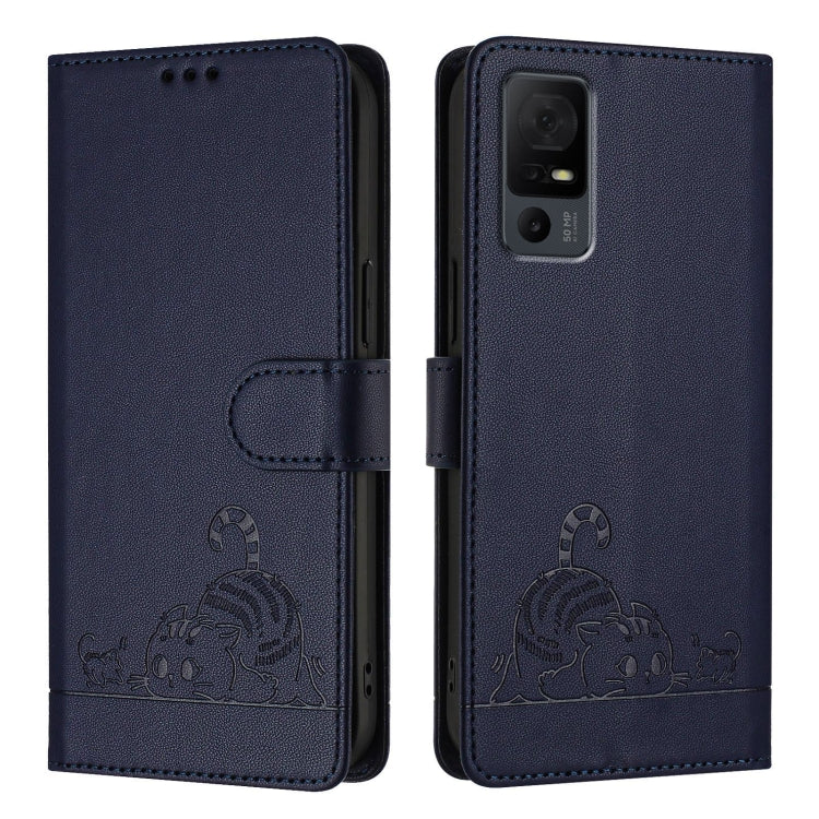 For TCL 40 XL / 40 T T608DL Cat Rat Embossed Pattern RFID Leather Phone Case with Lanyard
