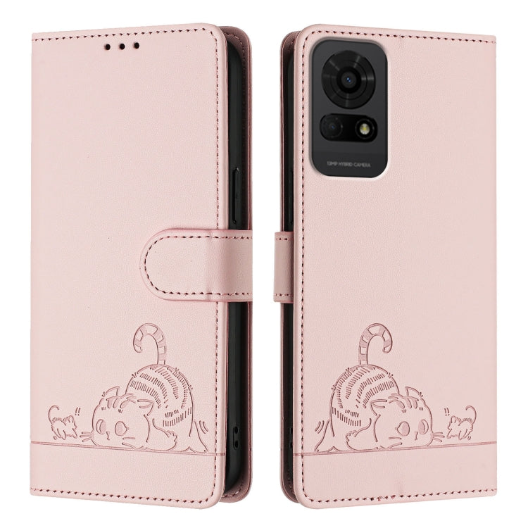 For TCL 50 LE 5G Cat Rat Embossed Pattern RFID Leather Phone Case with Lanyard