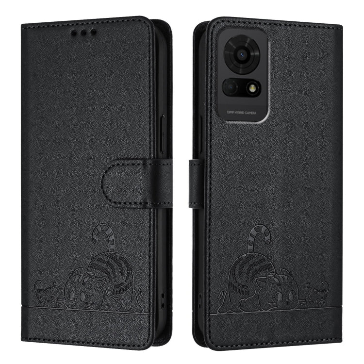 For TCL 50 LE 5G Cat Rat Embossed Pattern RFID Leather Phone Case with Lanyard