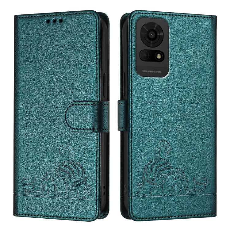 For TCL 50 LE 5G Cat Rat Embossed Pattern RFID Leather Phone Case with Lanyard