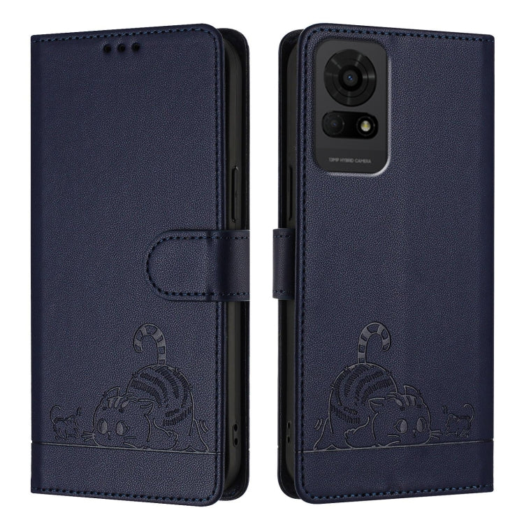 For TCL 50 LE 5G Cat Rat Embossed Pattern RFID Leather Phone Case with Lanyard