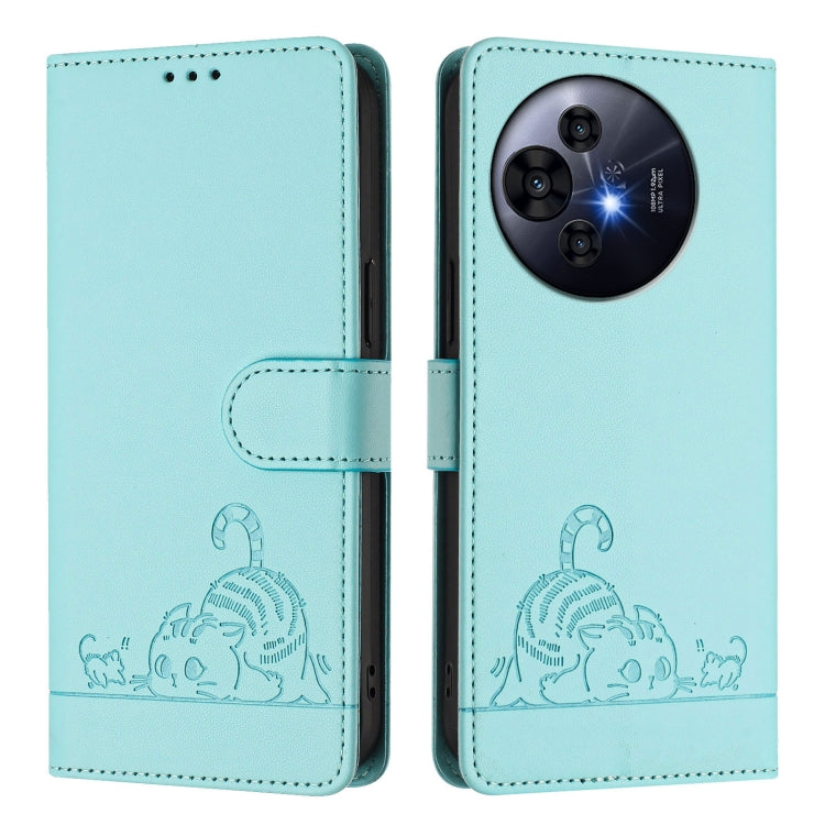 For TCL 50 Pro NxtPaper Cat Rat Embossed Pattern RFID Leather Phone Case with Lanyard