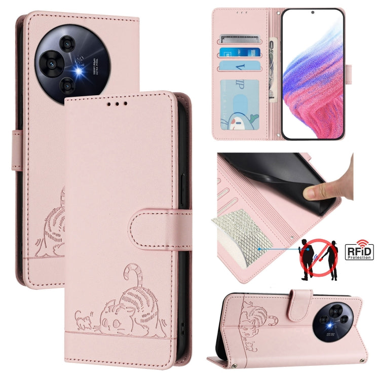 For TCL 50 Pro NxtPaper Cat Rat Embossed Pattern RFID Leather Phone Case with Lanyard
