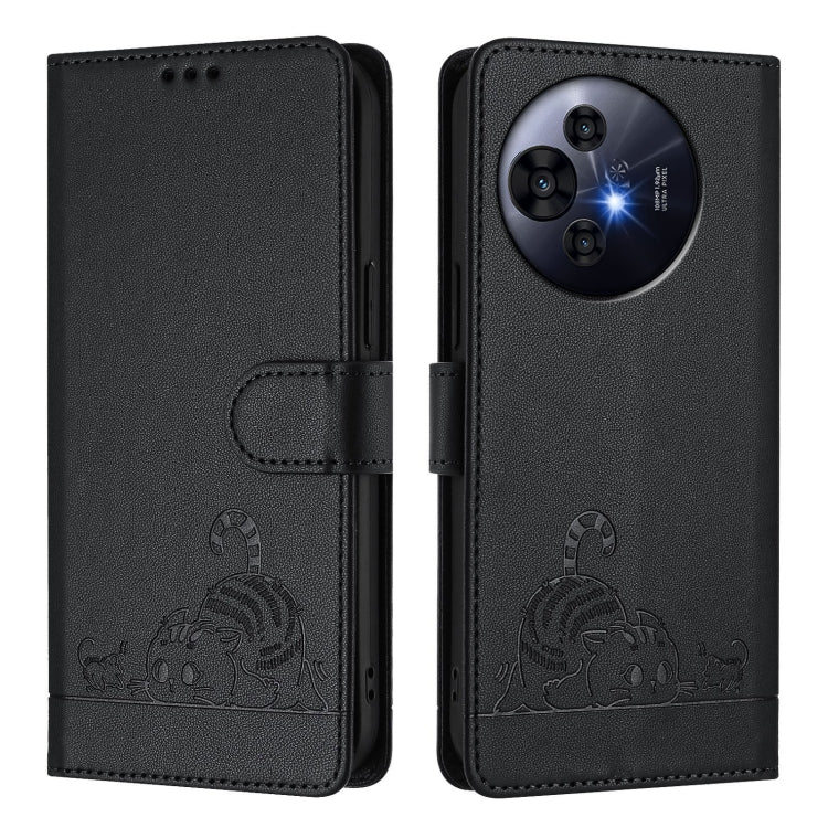 For TCL 50 Pro NxtPaper Cat Rat Embossed Pattern RFID Leather Phone Case with Lanyard