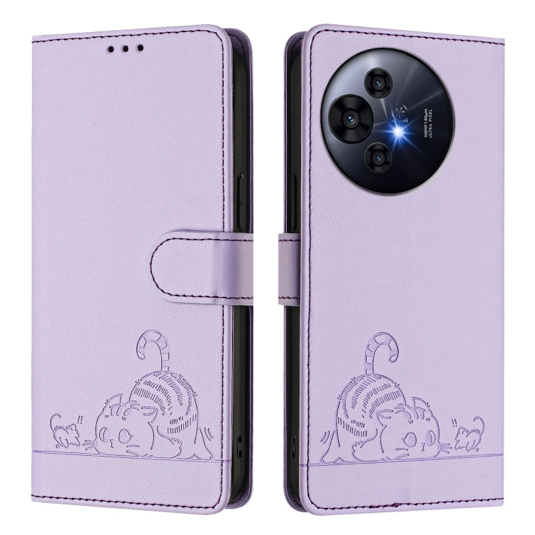 For TCL 50 Pro NxtPaper Cat Rat Embossed Pattern RFID Leather Phone Case with Lanyard