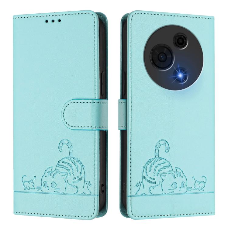 For TCL 60 NxtPaper Cat Rat Embossed Pattern RFID Leather Phone Case with Lanyard