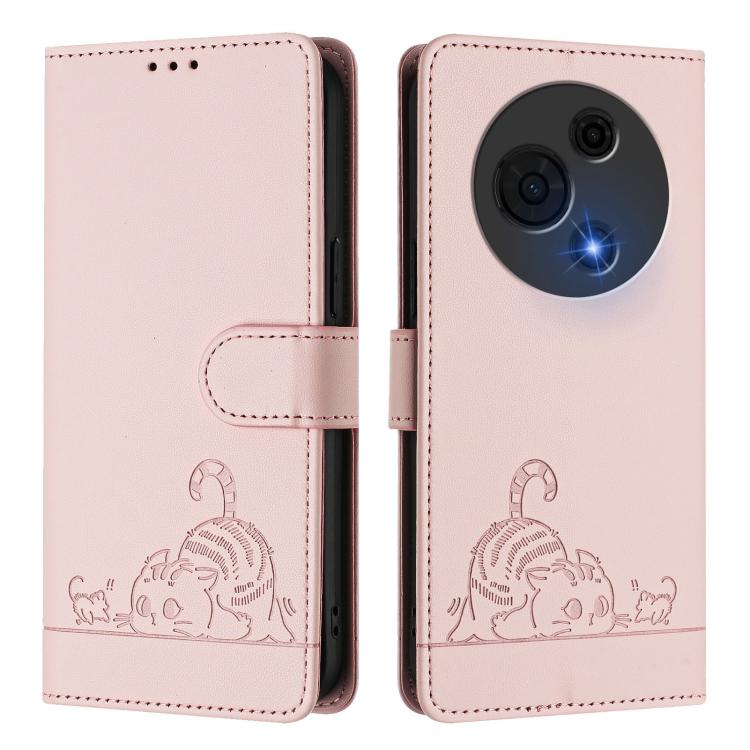 For TCL 60 NxtPaper Cat Rat Embossed Pattern RFID Leather Phone Case with Lanyard