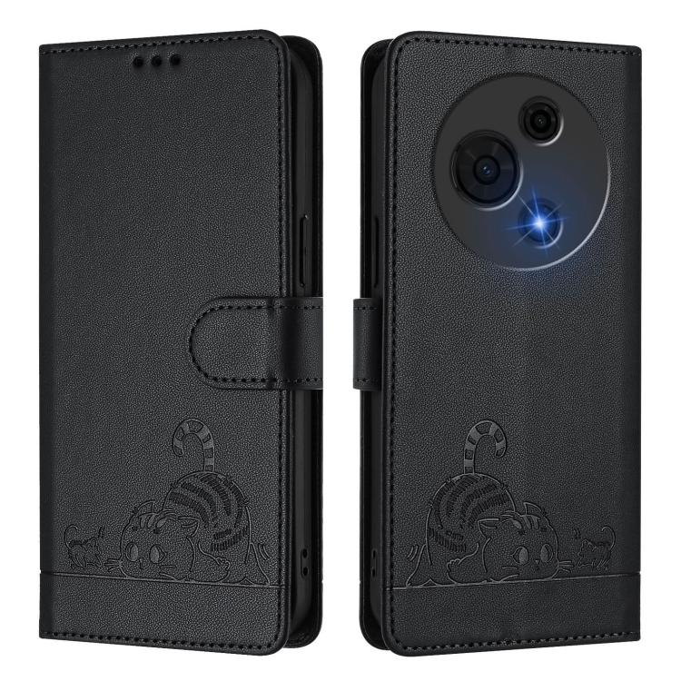 For TCL 60 NxtPaper Cat Rat Embossed Pattern RFID Leather Phone Case with Lanyard