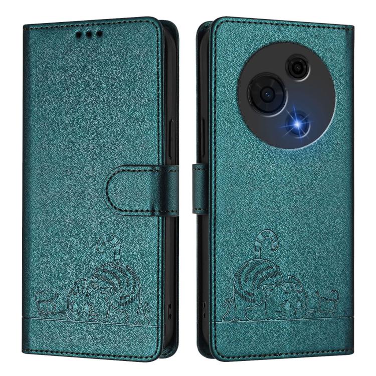 For TCL 60 NxtPaper Cat Rat Embossed Pattern RFID Leather Phone Case with Lanyard