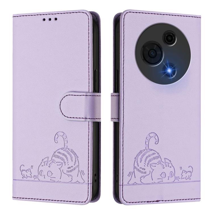 For TCL 60 NxtPaper Cat Rat Embossed Pattern RFID Leather Phone Case with Lanyard