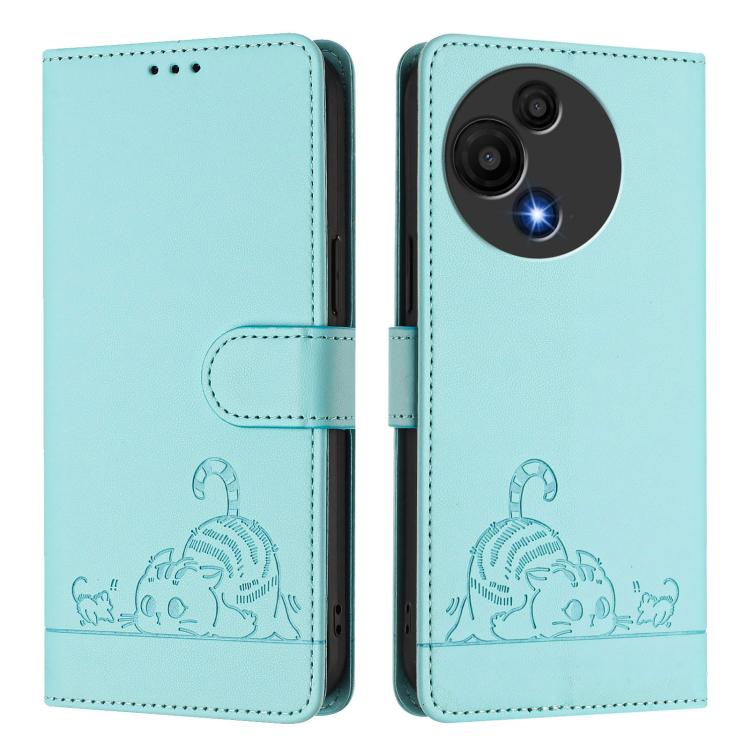 For TCL 60 SE NxtPaper / 605 Cat Rat Embossed Pattern RFID Leather Phone Case with Lanyard