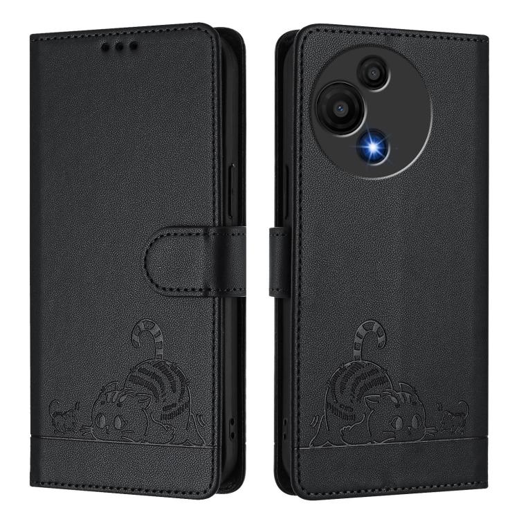 For TCL 60 SE NxtPaper / 605 Cat Rat Embossed Pattern RFID Leather Phone Case with Lanyard