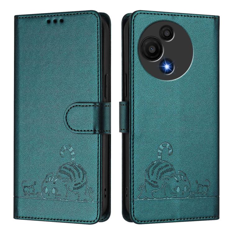For TCL 60 SE NxtPaper / 605 Cat Rat Embossed Pattern RFID Leather Phone Case with Lanyard