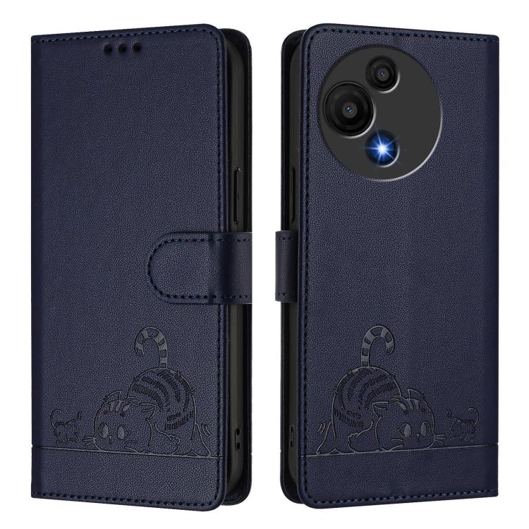 For TCL 60 SE NxtPaper / 605 Cat Rat Embossed Pattern RFID Leather Phone Case with Lanyard
