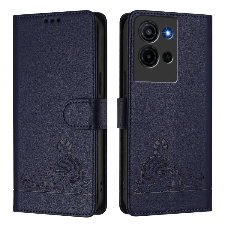 For TCL K32 5G / K33 Cat Rat Embossed Pattern RFID Leather Phone Case with Lanyard