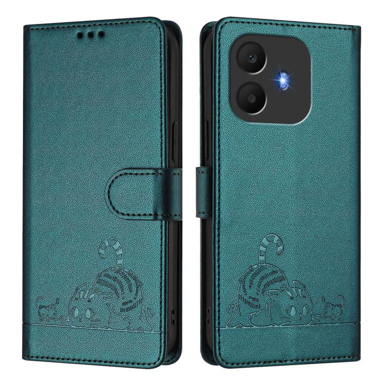 For TCL K70 Power 4G / K70 4G Cat Rat Embossed Pattern RFID Leather Phone Case with Lanyard
