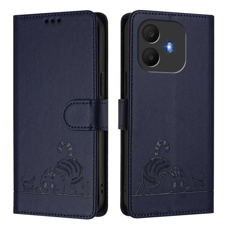For TCL K70 Power 4G / K70 4G Cat Rat Embossed Pattern RFID Leather Phone Case with Lanyard