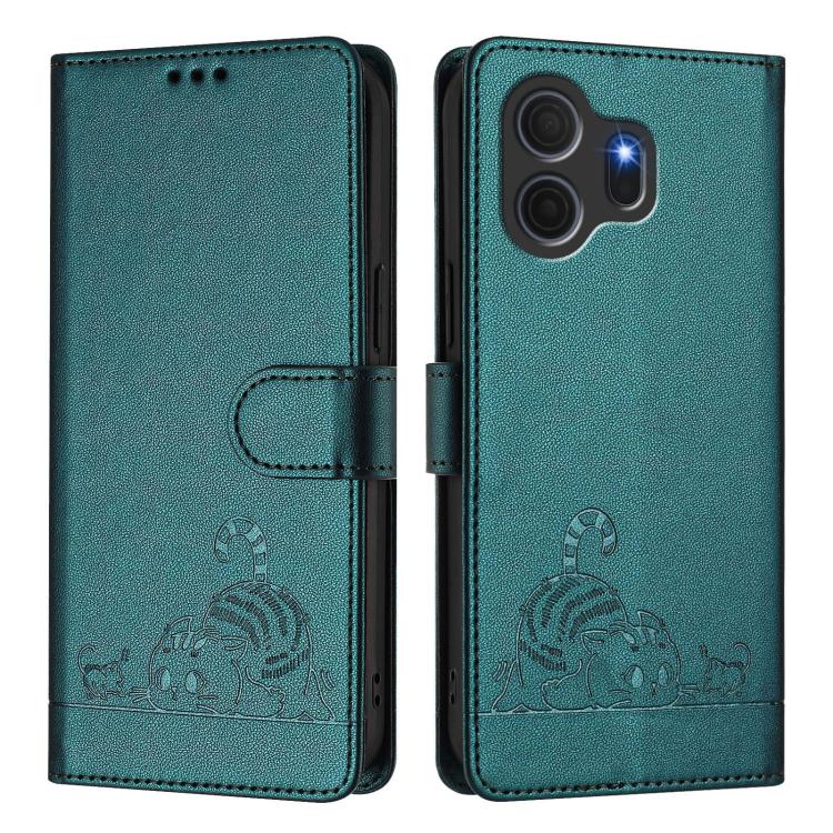 For TCL NxtPaper 70 Pro 5G Cat Rat Embossed Pattern RFID Leather Phone Case with Lanyard