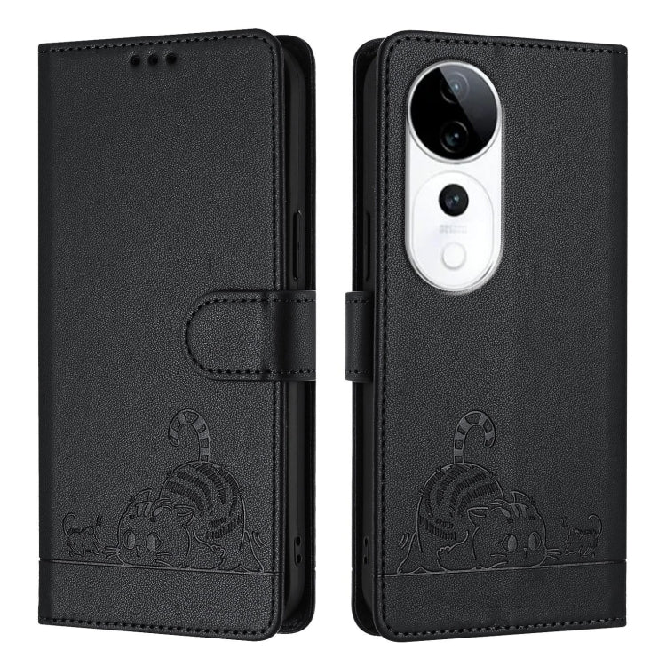 For vivo S19 Pro Cat Rat Embossed Pattern RFID Leather Phone Case with Lanyard