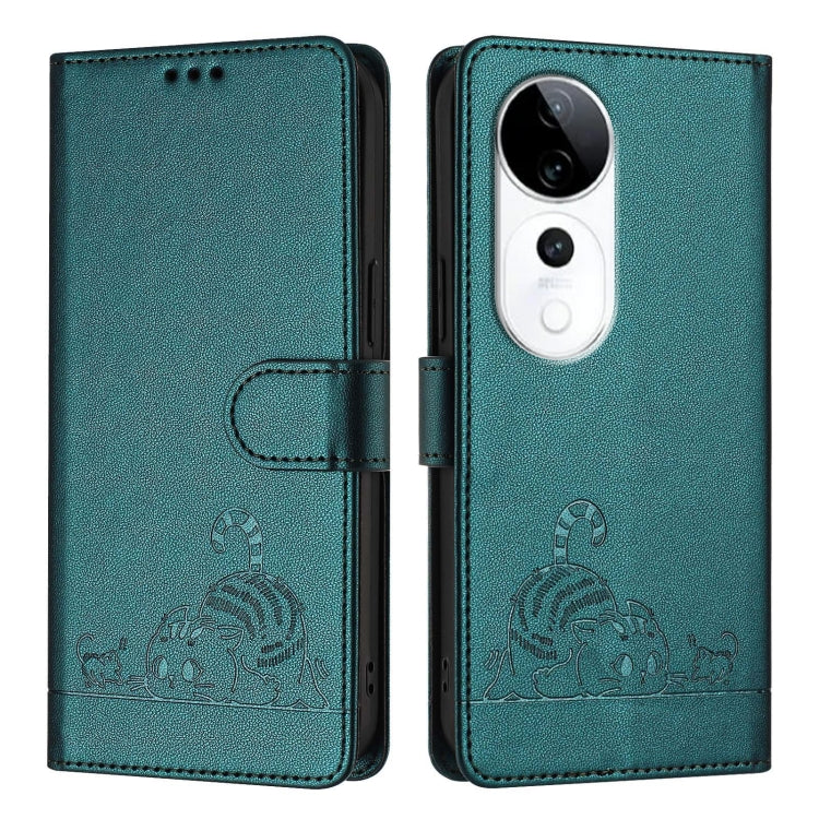 For vivo S19 Pro Cat Rat Embossed Pattern RFID Leather Phone Case with Lanyard