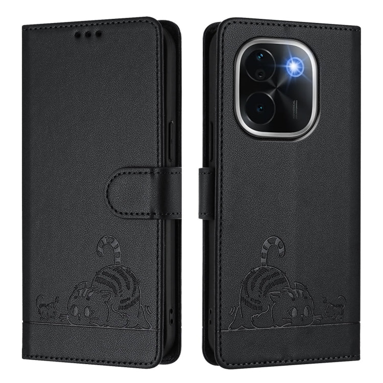 For vivo iQOO Z9s Pro 5G India Cat Rat Embossed Pattern RFID Leather Phone Case with Lanyard