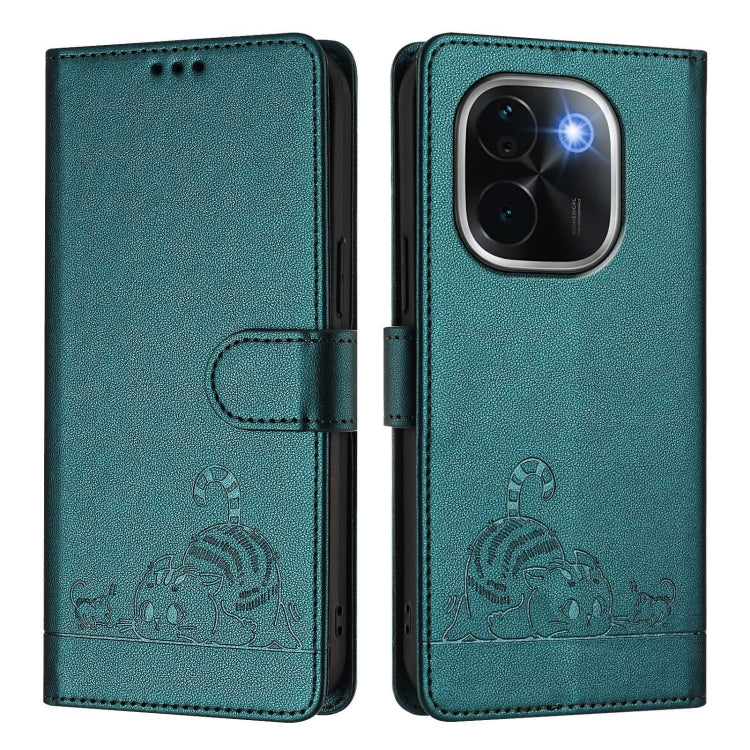 For vivo iQOO Z9s Pro 5G India Cat Rat Embossed Pattern RFID Leather Phone Case with Lanyard