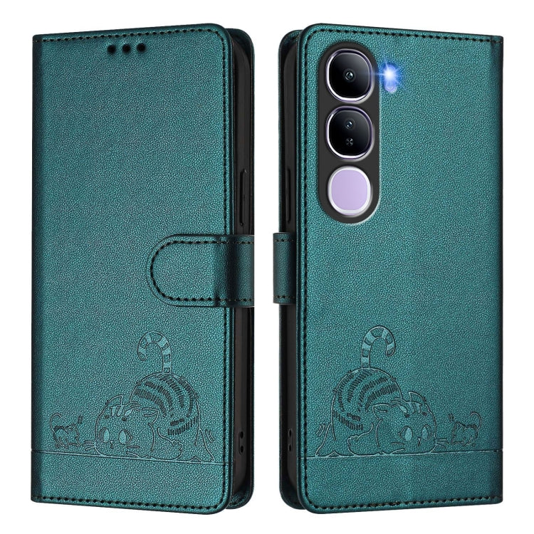 For vivo V40 Lite 5G IDN Cat Rat Embossed Pattern RFID Leather Phone Case with Lanyard