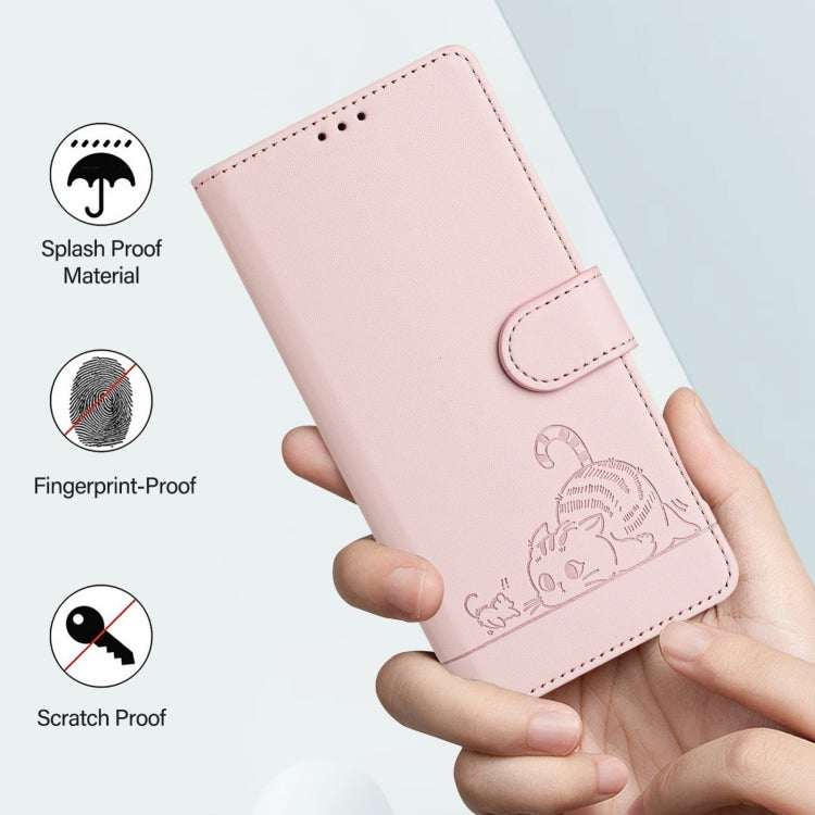 For vivo Y300 Pro Cat Rat Embossed Pattern RFID Leather Phone Case with Lanyard