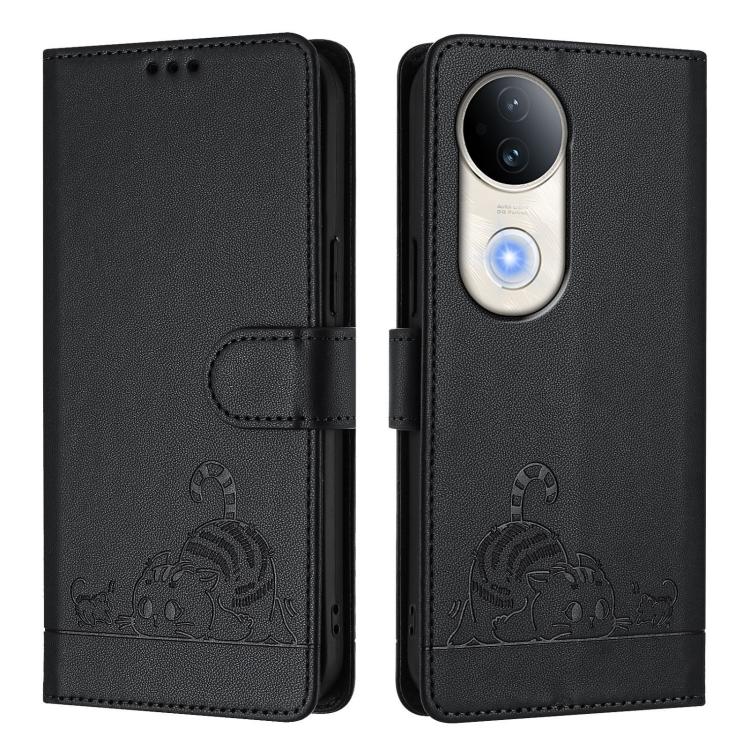 For vivo S20 5G Cat Rat Embossed Pattern RFID Leather Phone Case with Lanyard
