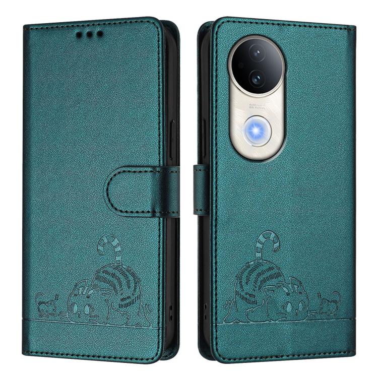 For vivo S20 5G Cat Rat Embossed Pattern RFID Leather Phone Case with Lanyard