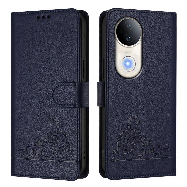 For vivo S20 5G Cat Rat Embossed Pattern RFID Leather Phone Case with Lanyard
