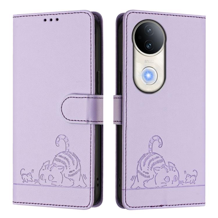 For vivo S20 5G Cat Rat Embossed Pattern RFID Leather Phone Case with Lanyard