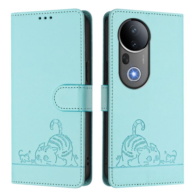 For vivo S20 Pro 5G Cat Rat Embossed Pattern RFID Leather Phone Case with Lanyard
