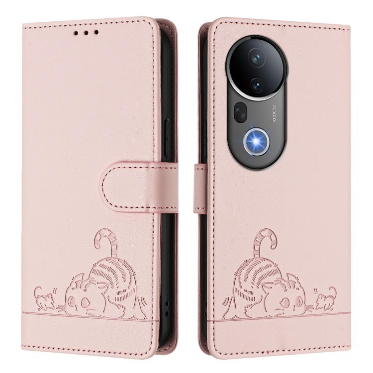 For vivo S20 Pro 5G Cat Rat Embossed Pattern RFID Leather Phone Case with Lanyard