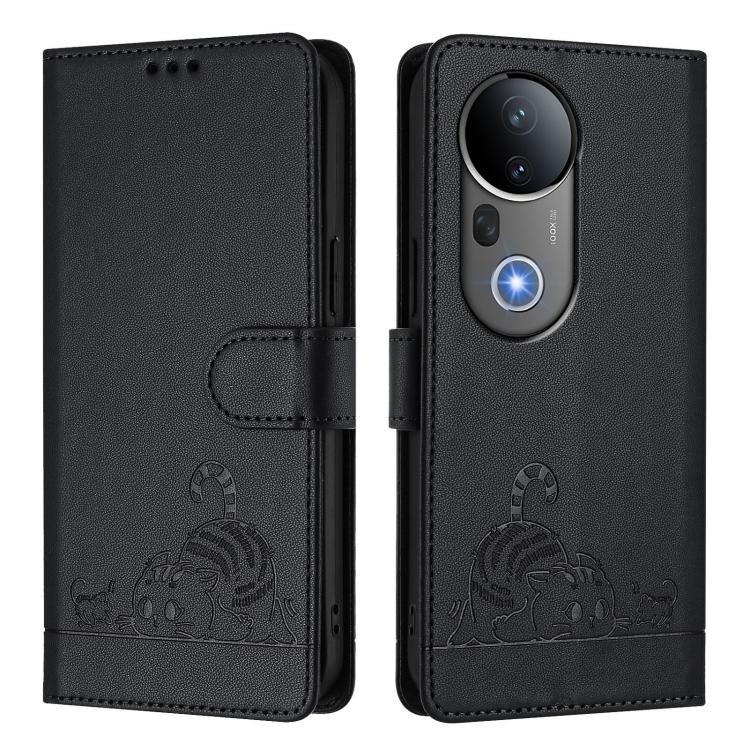 For vivo S20 Pro 5G Cat Rat Embossed Pattern RFID Leather Phone Case with Lanyard