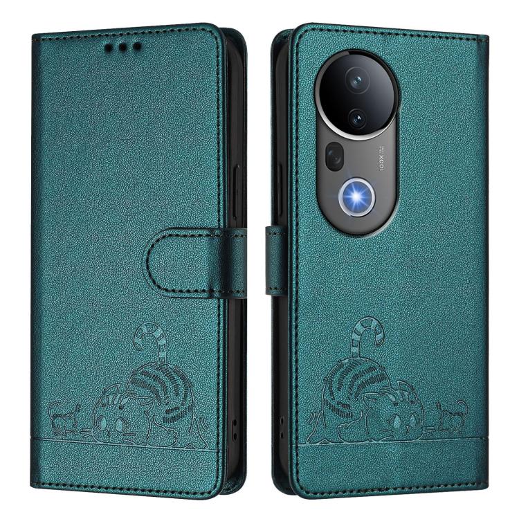 For vivo S20 Pro 5G Cat Rat Embossed Pattern RFID Leather Phone Case with Lanyard