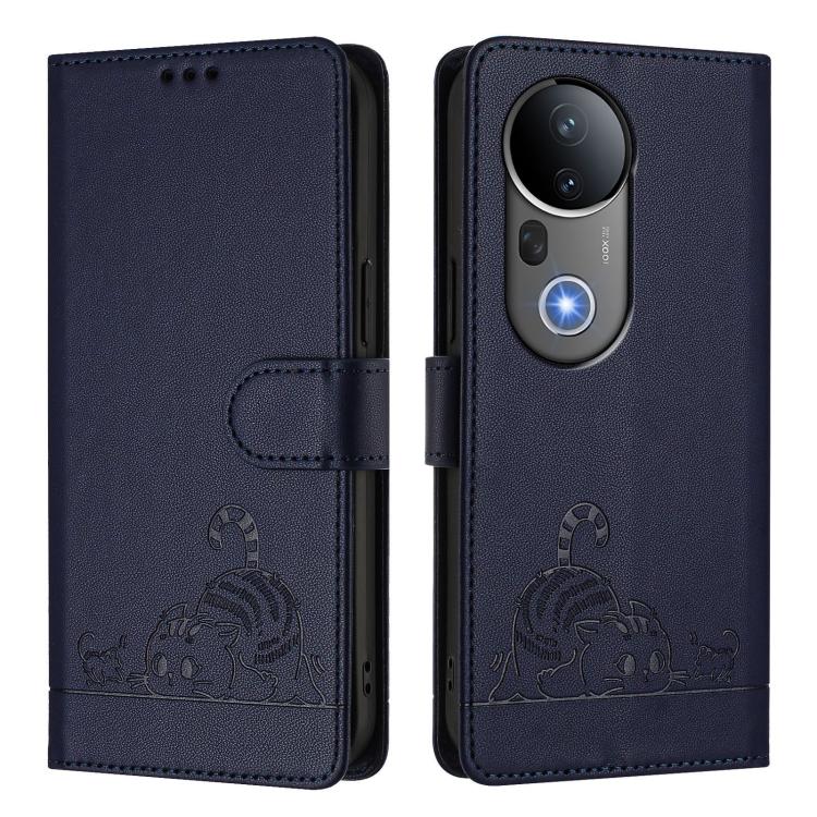 For vivo S20 Pro 5G Cat Rat Embossed Pattern RFID Leather Phone Case with Lanyard