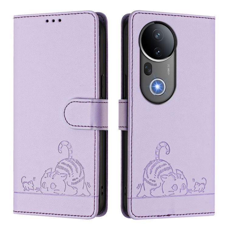 For vivo S20 Pro 5G Cat Rat Embossed Pattern RFID Leather Phone Case with Lanyard