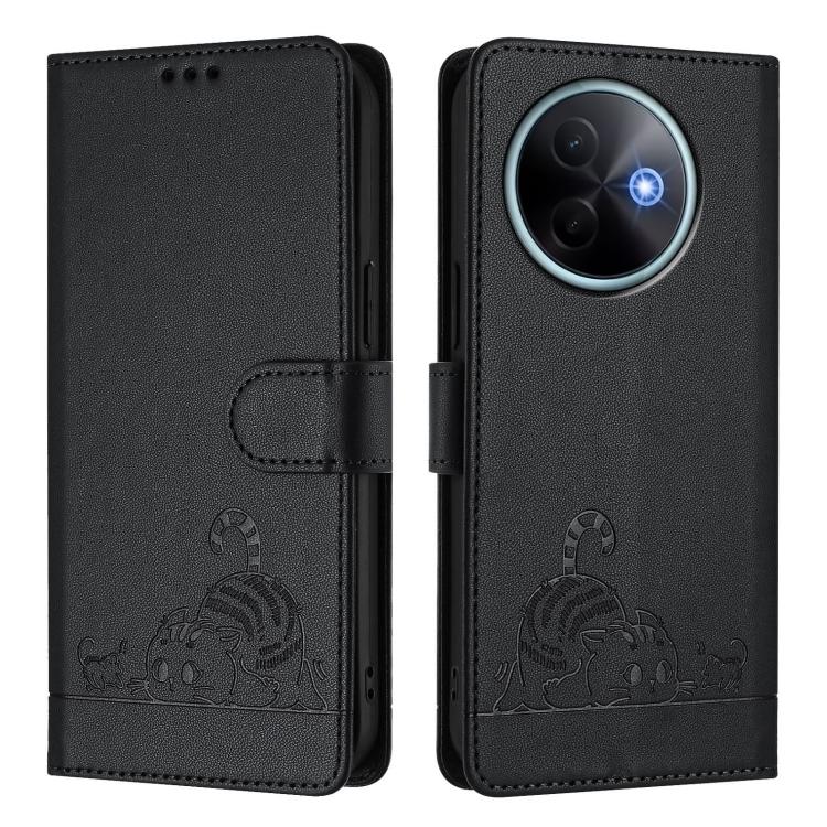 For vivo Y39 5G Global Cat Rat Embossed Pattern RFID Leather Phone Case with Lanyard