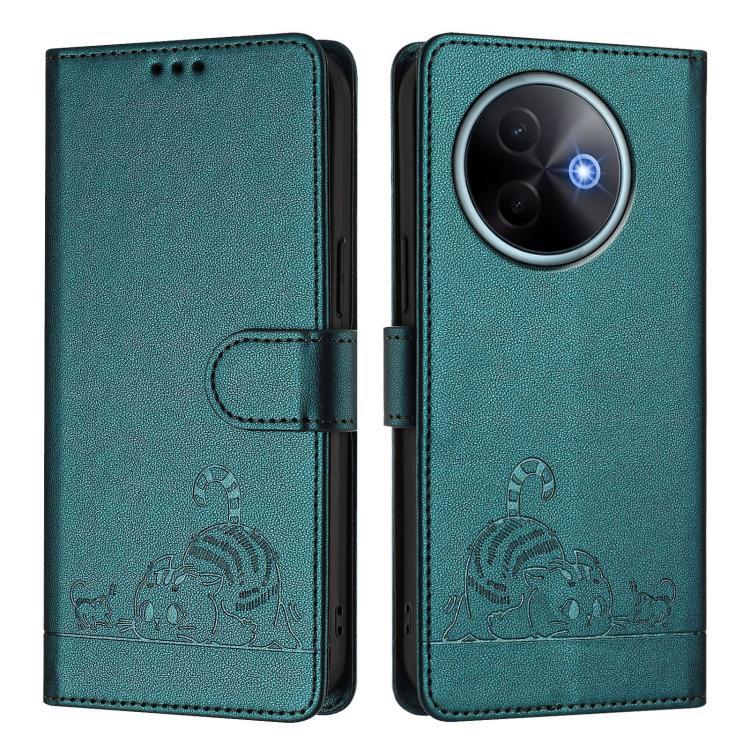 For vivo Y39 5G Global Cat Rat Embossed Pattern RFID Leather Phone Case with Lanyard