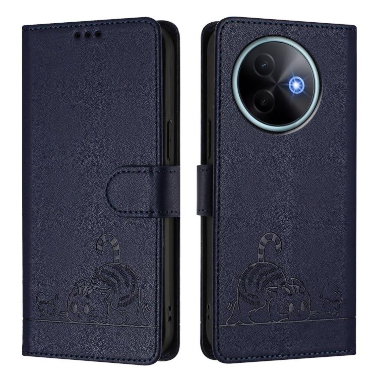 For vivo Y39 5G Global Cat Rat Embossed Pattern RFID Leather Phone Case with Lanyard