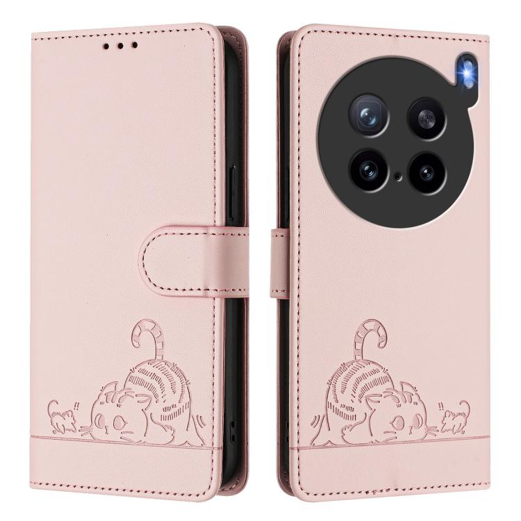 For vivo X200s 5G Cat Rat Embossed Pattern RFID Leather Phone Case with Lanyard