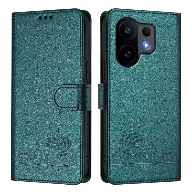 For vivo S30 Cat Rat Embossed Pattern RFID Leather Phone Case with Lanyard