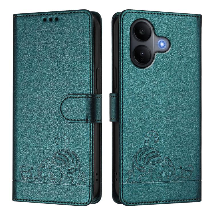 For vivo V60 Lite 5G Global Cat Rat Embossed Pattern RFID Leather Phone Case with Lanyard