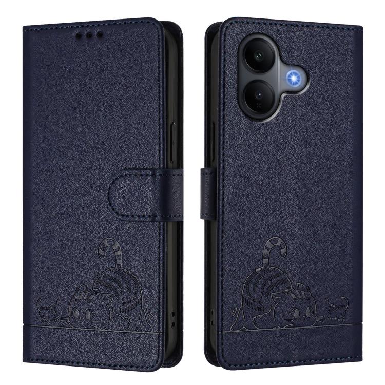For vivo V60 Lite 5G Global Cat Rat Embossed Pattern RFID Leather Phone Case with Lanyard