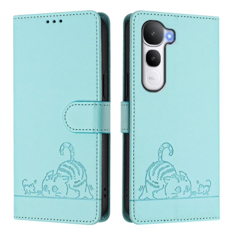 For vivo Y400 4G Cat Rat Embossed Pattern RFID Leather Phone Case with Lanyard
