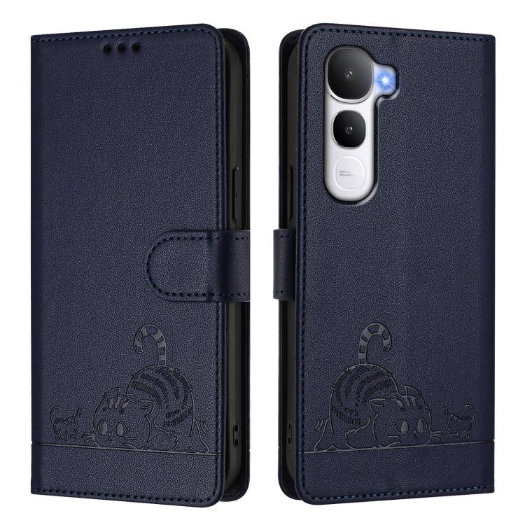For vivo Y400 4G Cat Rat Embossed Pattern RFID Leather Phone Case with Lanyard